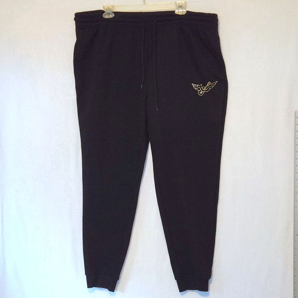 NWT True Religion Women's XXL Black 600024 Crystal Wing Horseshoe Jogger